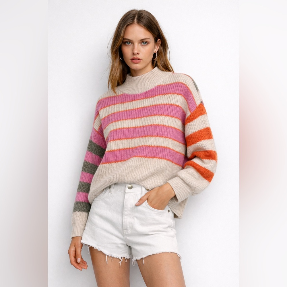 Esprit Striped Cowl Sweater in Beige, Pink, Orange, Green